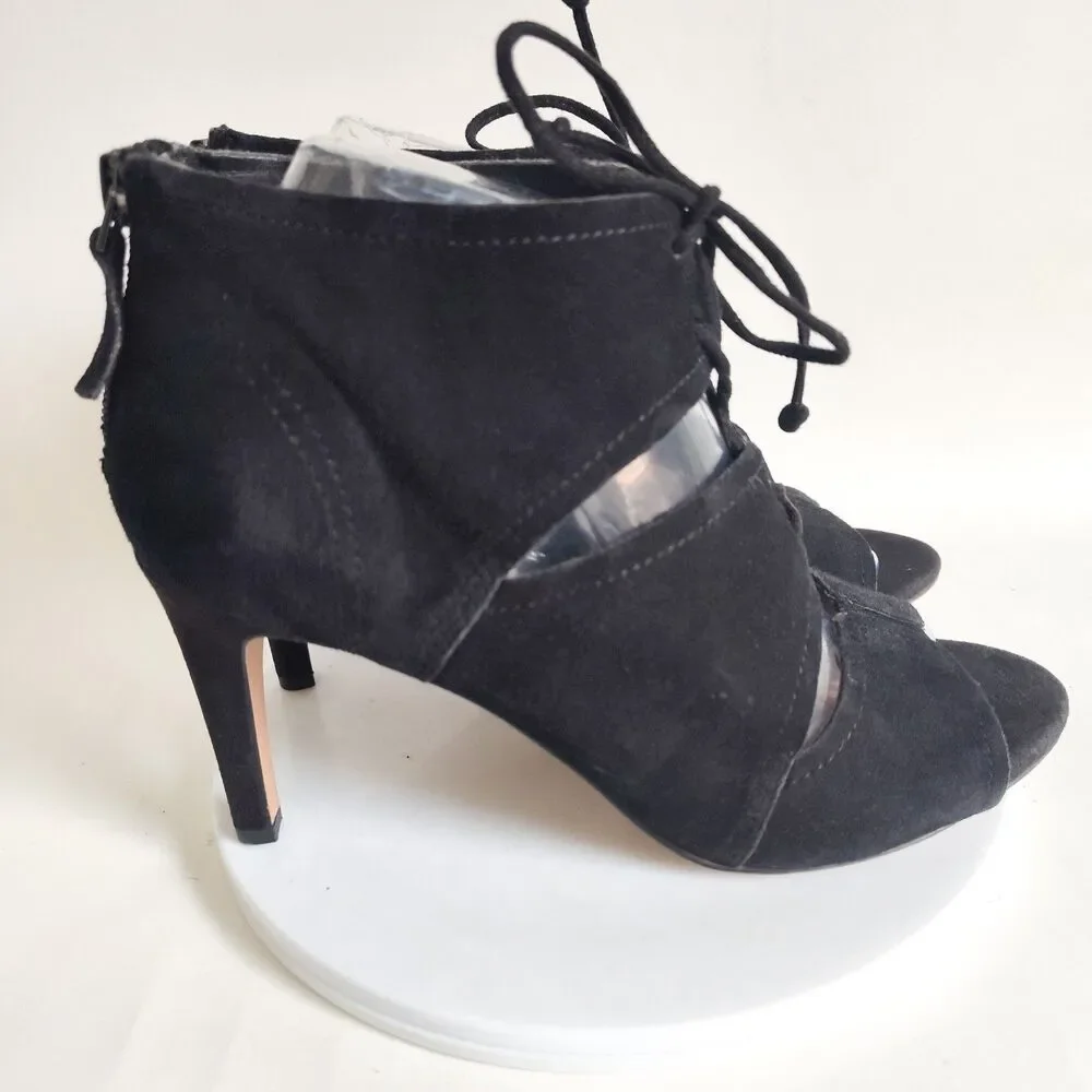 Franco Sarto Shawnee Black Suede Lace-Up Open Toe Sexy 4